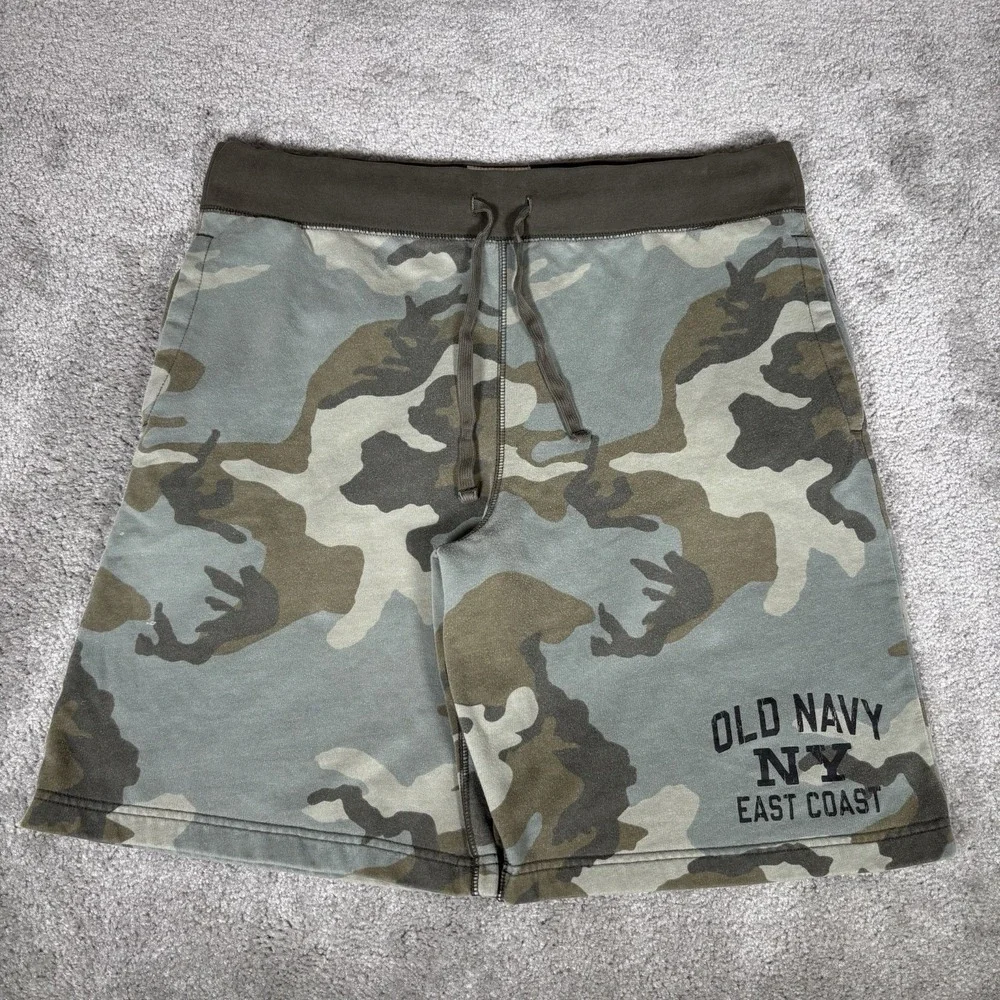 Old Navy Sweat Shorts Mens L Green Camo Fleece Drawstring Athletic Gym Y2K